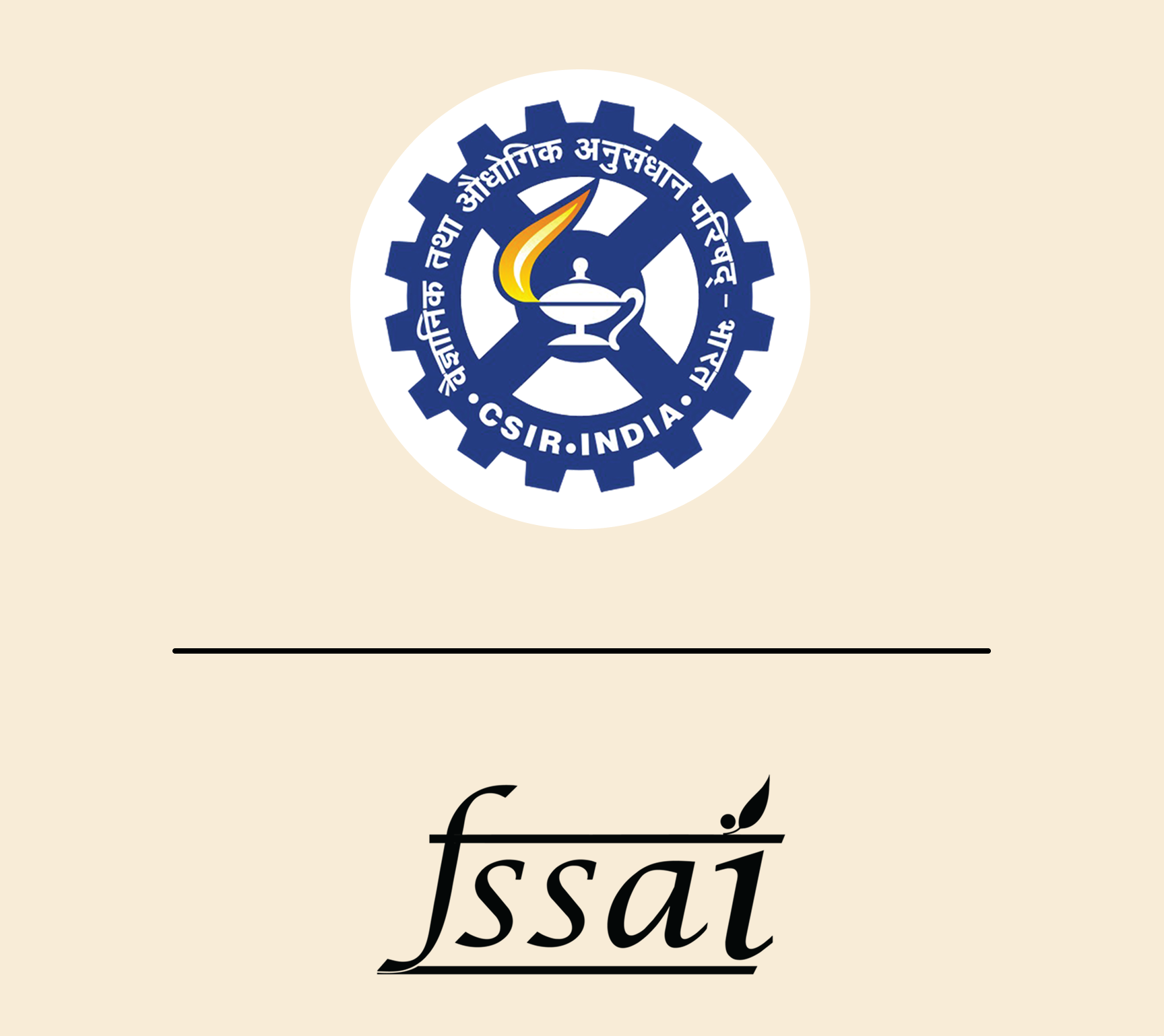 Logo of CSIR-India on a beige background with 'fssai' text below.